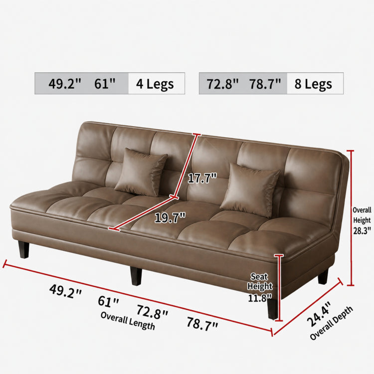 3-Seater Foldable Sofa Bed, Cat-Scratch-Resistant Leather Convertible Couch for Small Living Room hs-0526-1