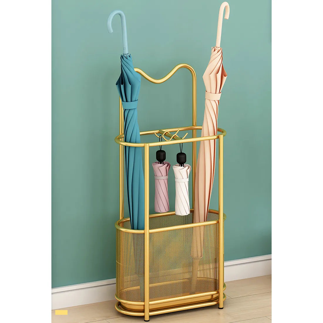 Elegant Gold Umbrella Stand Organizer – Stylish Metal Storage Rack for Entryway hsen-2031