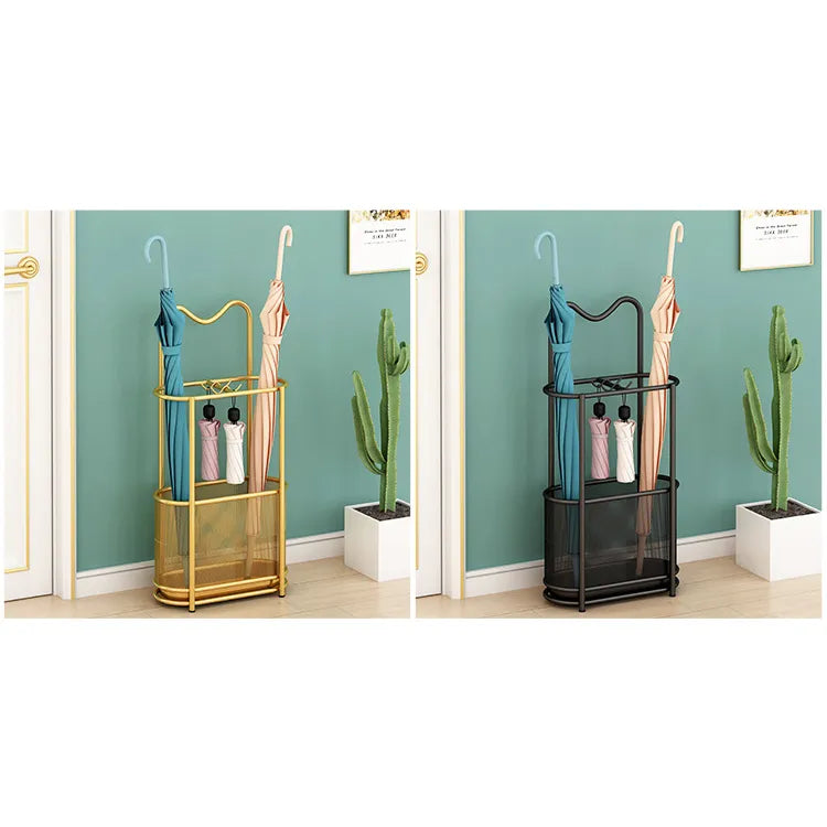 Elegant Gold Umbrella Stand Organizer – Stylish Metal Storage Rack for Entryway hsen-2031