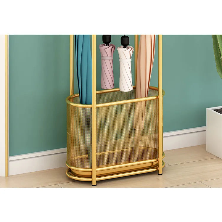 Elegant Gold Umbrella Stand Organizer – Stylish Metal Storage Rack for Entryway hsen-2031