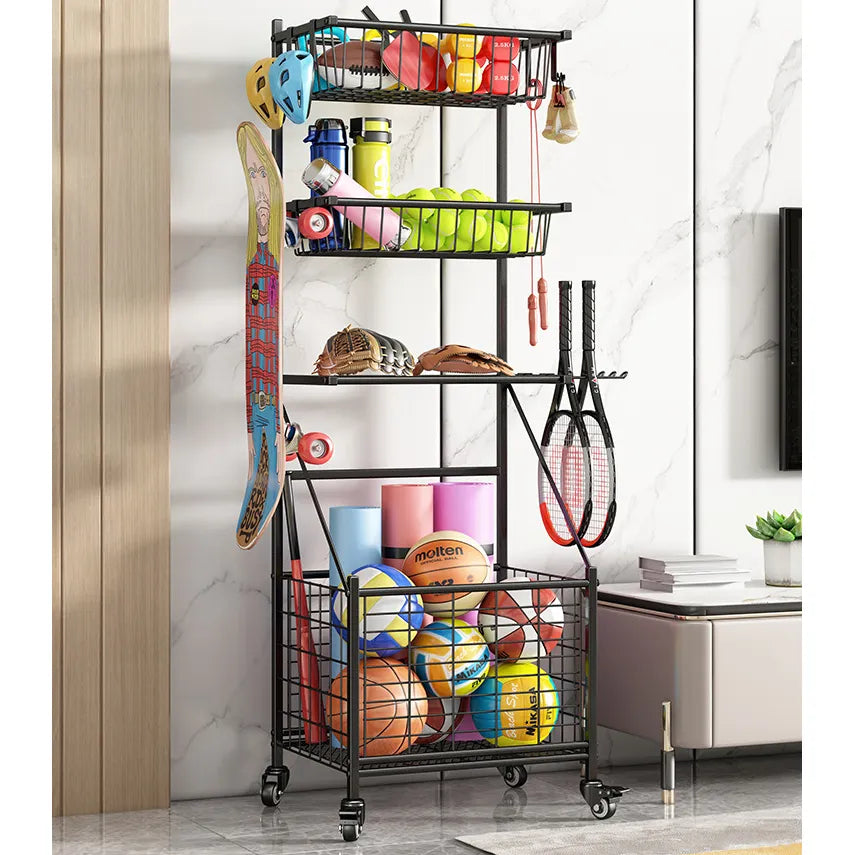 Adjustable Sports Equipment Storage Rack with Wheels - Perfect for Home and Garage Organization hsen-2033