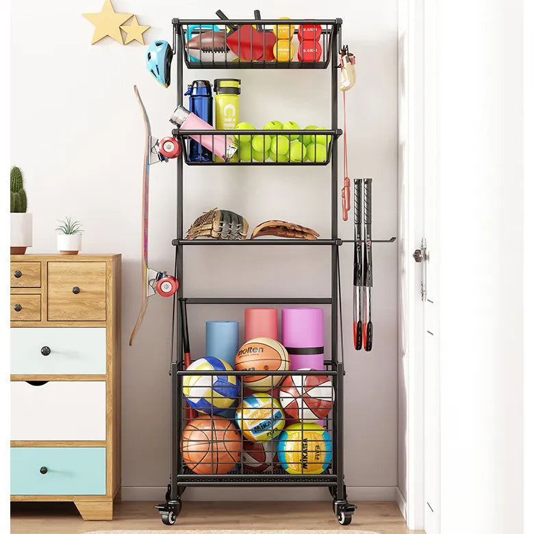 Adjustable Sports Equipment Storage Rack with Wheels - Perfect for Home and Garage Organization hsen-2033