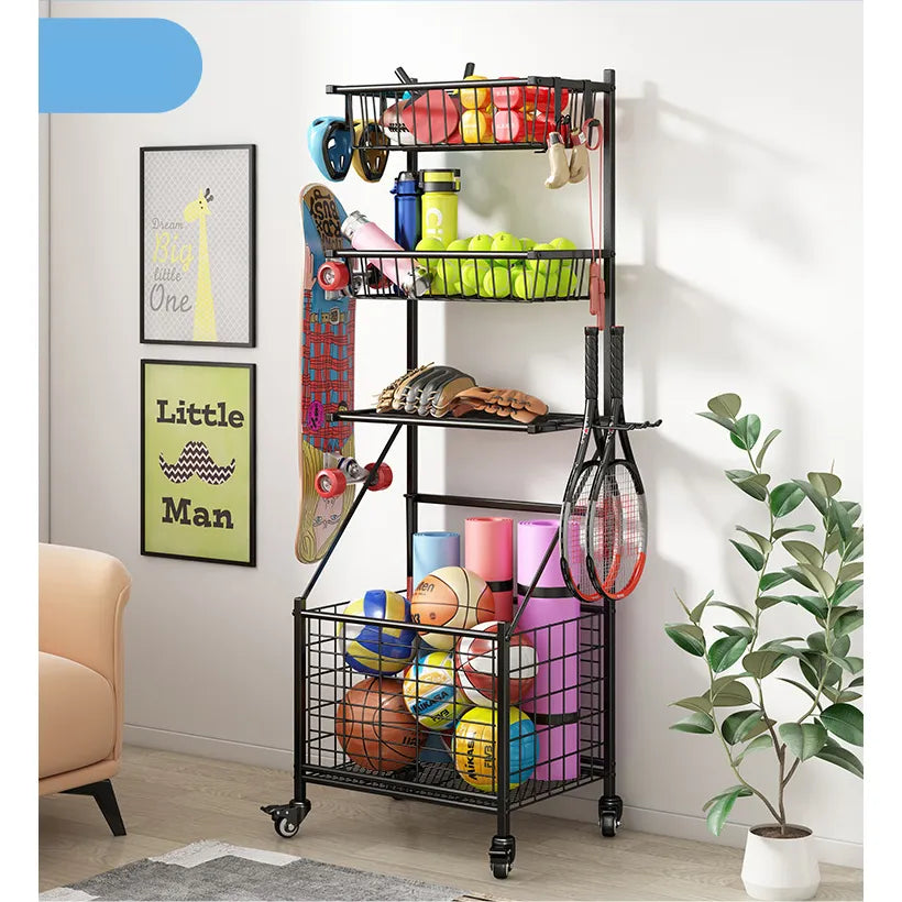 Adjustable Sports Equipment Storage Rack with Wheels - Perfect for Home and Garage Organization hsen-2033