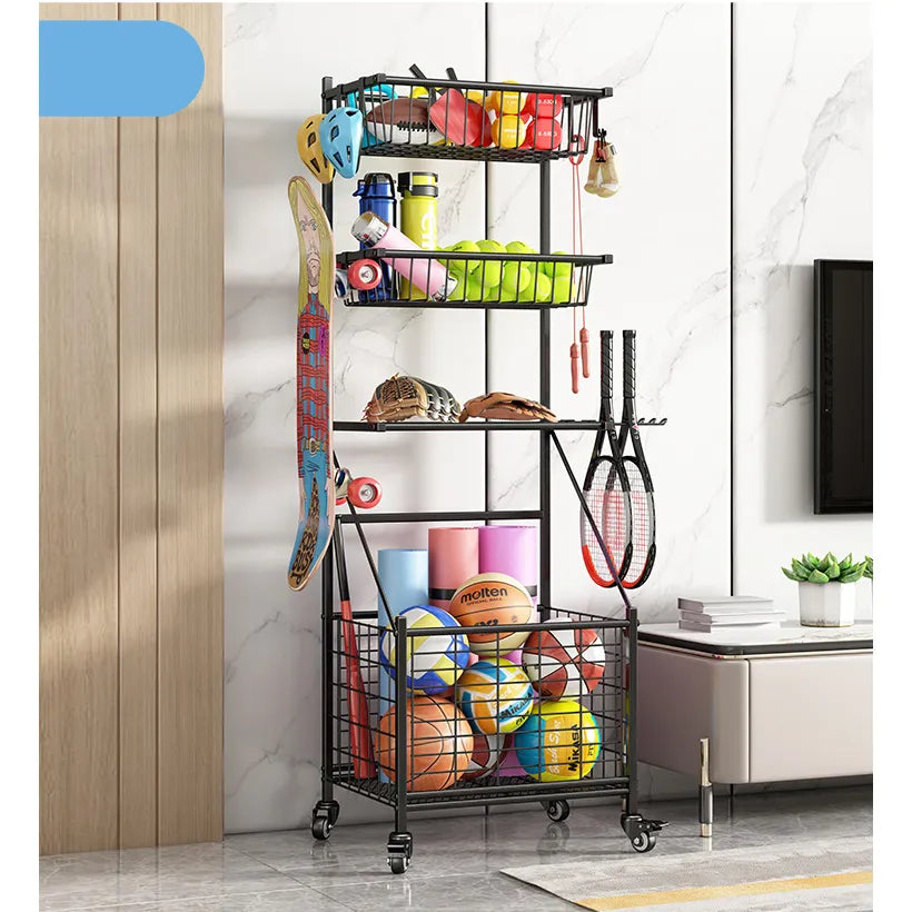 Adjustable Sports Equipment Storage Rack with Wheels - Perfect for Home and Garage Organization hsen-2033