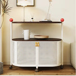 Sleek Rolling Tea Table with Rattan Cabinet and Dark Wood Top - Modern Décor hsj-2252
