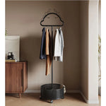 Stylish Metal Coat Hanger with Wheels and Convenient Storage Basket hsj-2253