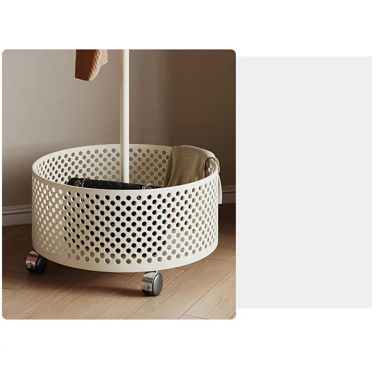 Stylish Metal Coat Hanger with Wheels and Convenient Storage Basket hsj-2253