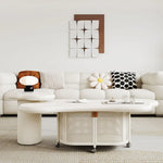 Stylish Modern Tea Table with Rattan Accents and Rolling Wheels hsj-2255