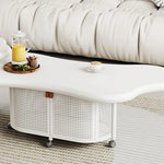 Stylish Modern Tea Table with Rattan Accents and Rolling Wheels hsj-2255