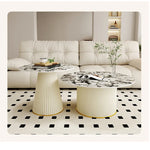Sleek Sintered Stone and Solid Wood Tea Table with Faux Leather Finish - Modern Elegance for Your Living Room hsj-2256