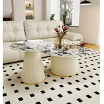 Sleek Sintered Stone and Solid Wood Tea Table with Faux Leather Finish - Modern Elegance for Your Living Room hsj-2256