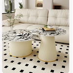 Sleek Sintered Stone and Solid Wood Tea Table with Faux Leather Finish - Modern Elegance for Your Living Room hsj-2256