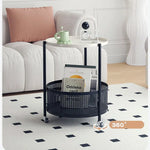 Compact White Metal Rolling Tea Table with Storage Basket - Modern Home Accent hsj-2257