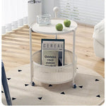 Compact White Metal Rolling Tea Table with Storage Basket - Modern Home Accent hsj-2257