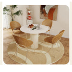 Elegant Round Sintered Stone Dining Table in Beige White with Carbon Steel Base – Perfect for Modern Interiors hsj-2258