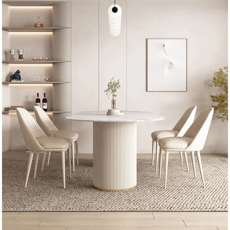 Elegant Sintered Stone Dining Table with Faux Leather Finish - Modern Minimalist Design hsj-2261