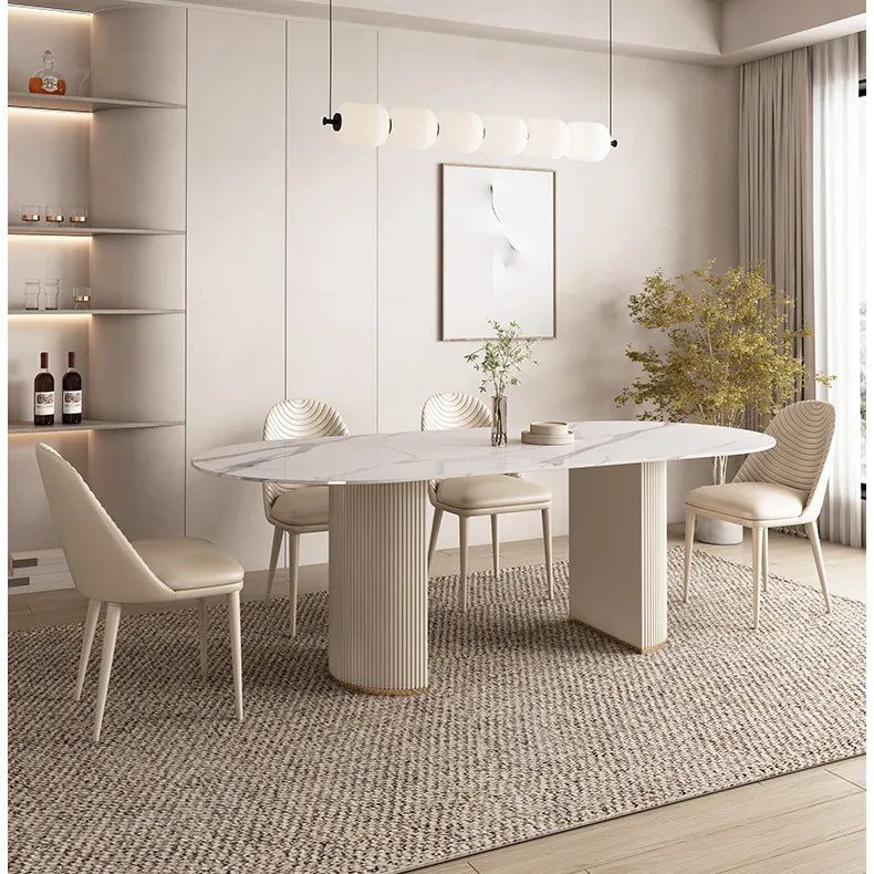 Elegant Sintered Stone Dining Table with Faux Leather Finish - Modern Minimalist Design hsj-2261