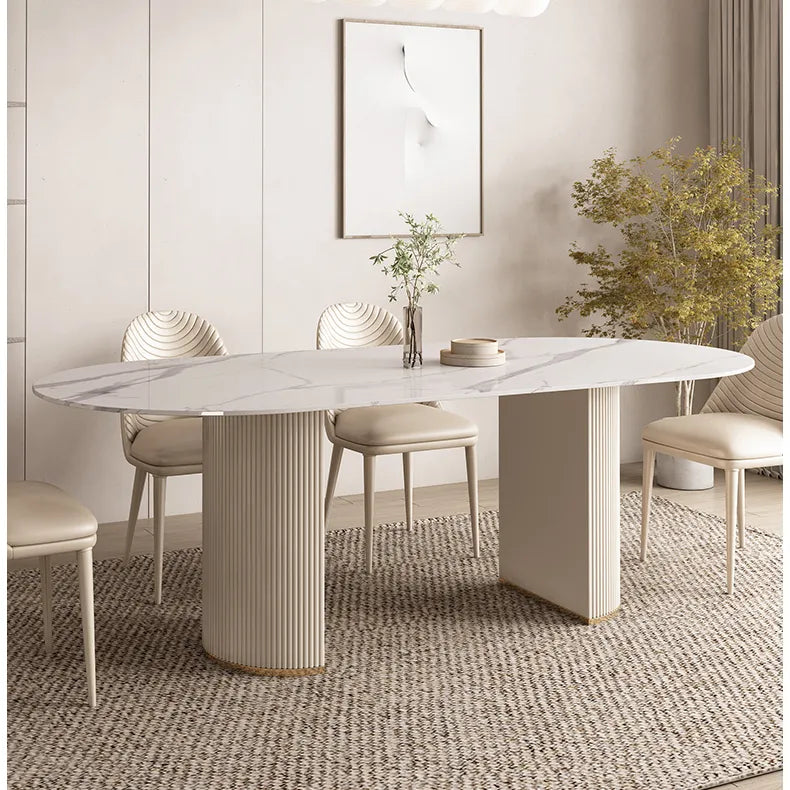 Elegant Sintered Stone Dining Table with Faux Leather Finish - Modern Minimalist Design hsj-2261