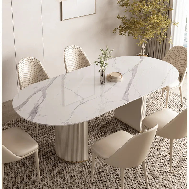 Elegant Sintered Stone Dining Table with Faux Leather Finish - Modern Minimalist Design hsj-2261