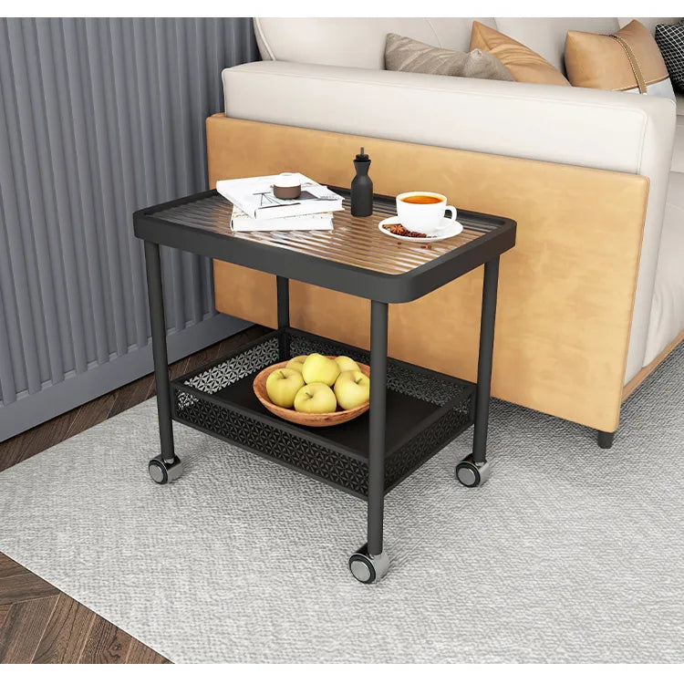 Modern Glass Rolling Cart with Storage Shelf – Perfect for Living Room Decor hsj-2270