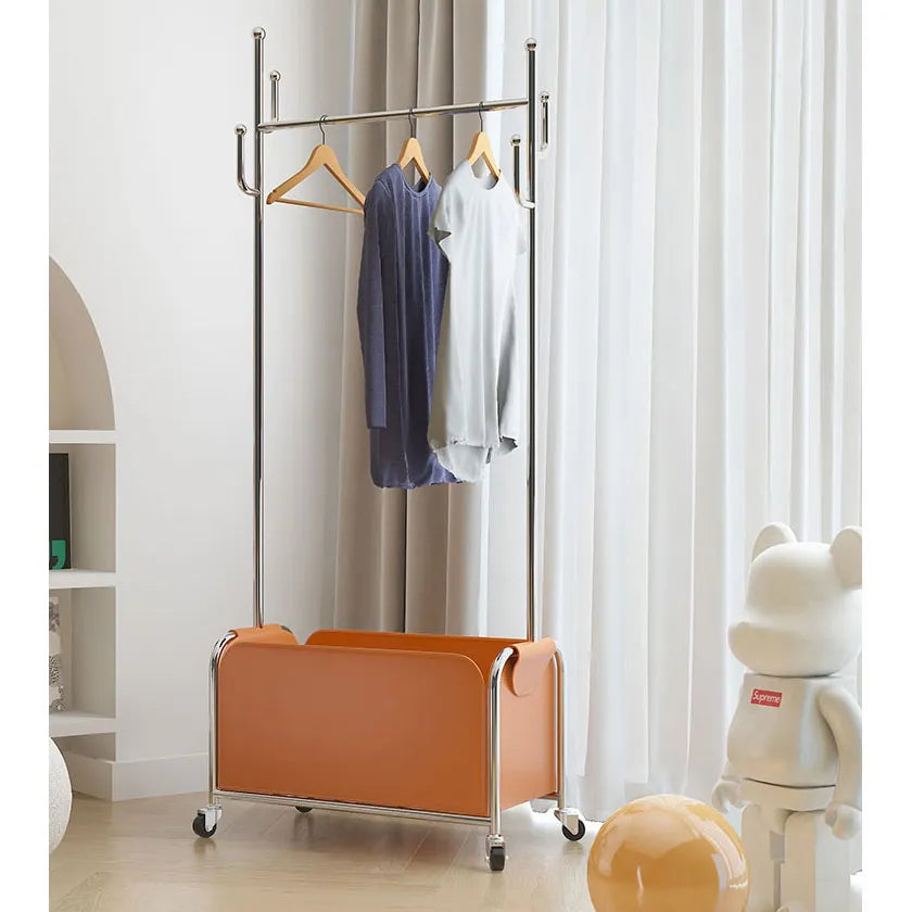 Stylish Faux Leather Coat Hanger with Storage and Wheels - Modern Clothing Rack for Easy Organization hsj-2274