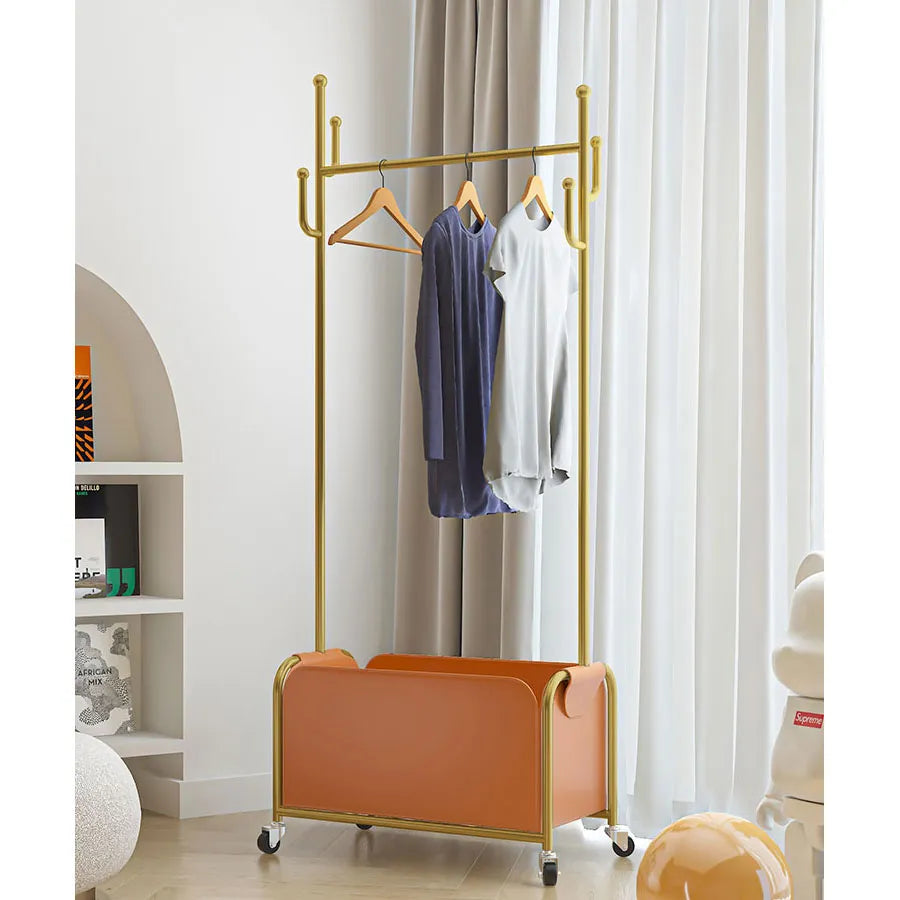 Stylish Faux Leather Coat Hanger with Storage and Wheels - Modern Clothing Rack for Easy Organization hsj-2274