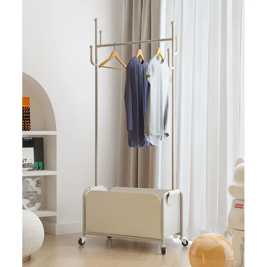 Stylish Faux Leather Coat Hanger with Storage and Wheels - Modern Clothing Rack for Easy Organization hsj-2274