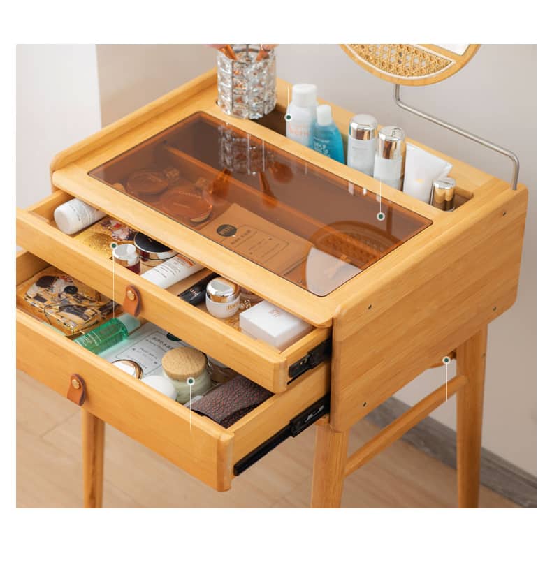 Elegant Natural Bamboo Makeup Table with Glass Top hsl-73