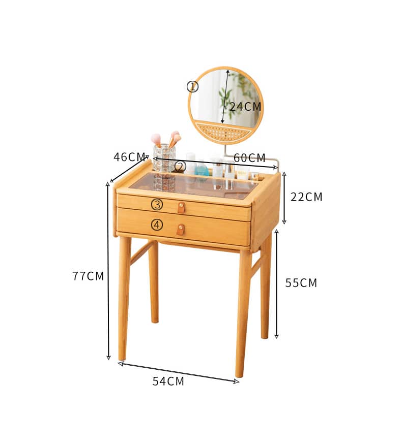 Elegant Natural Bamboo Makeup Table with Glass Top hsl-73