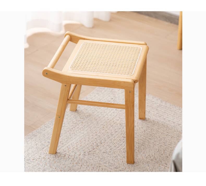 Bamboo Wood and Glass Stool - Natural Wood Finish hsl-74