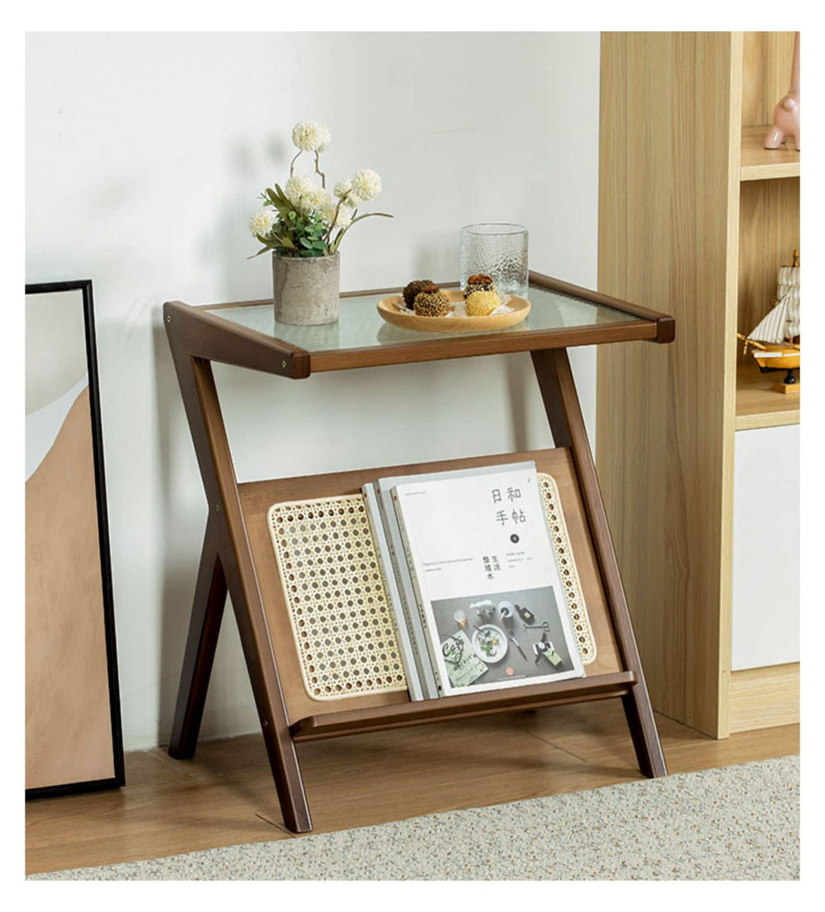 Elegant Natural Wood Tea Table with Reeded Glass – Brown, Grey & Dark Bamboo Styles hsl-76