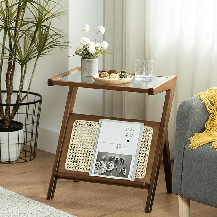 Elegant Natural Wood Tea Table with Reeded Glass – Brown, Grey & Dark Bamboo Styles hsl-76