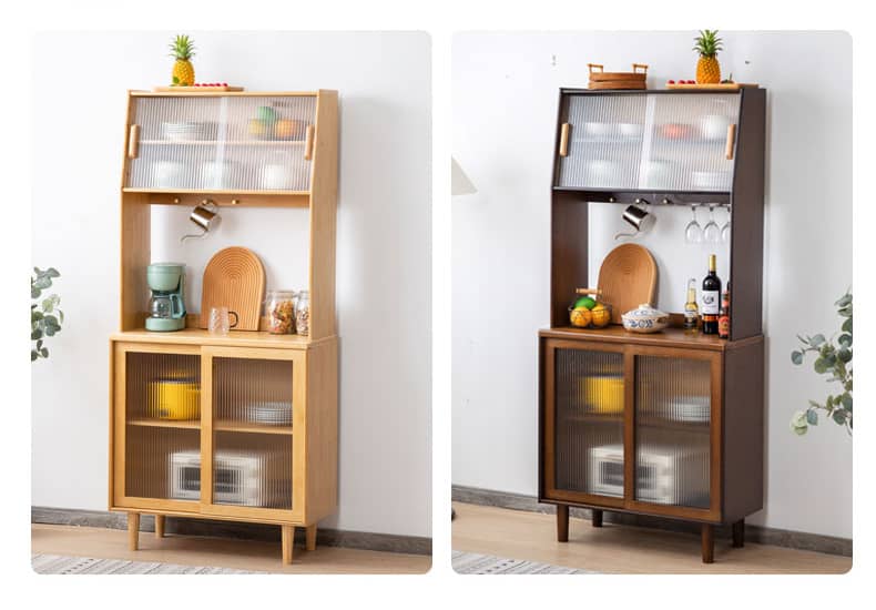 Elegant Natural Wood Cabinet with Dark Brown Bamboo Glass and Sleek ABS Resin Finish hsl-77