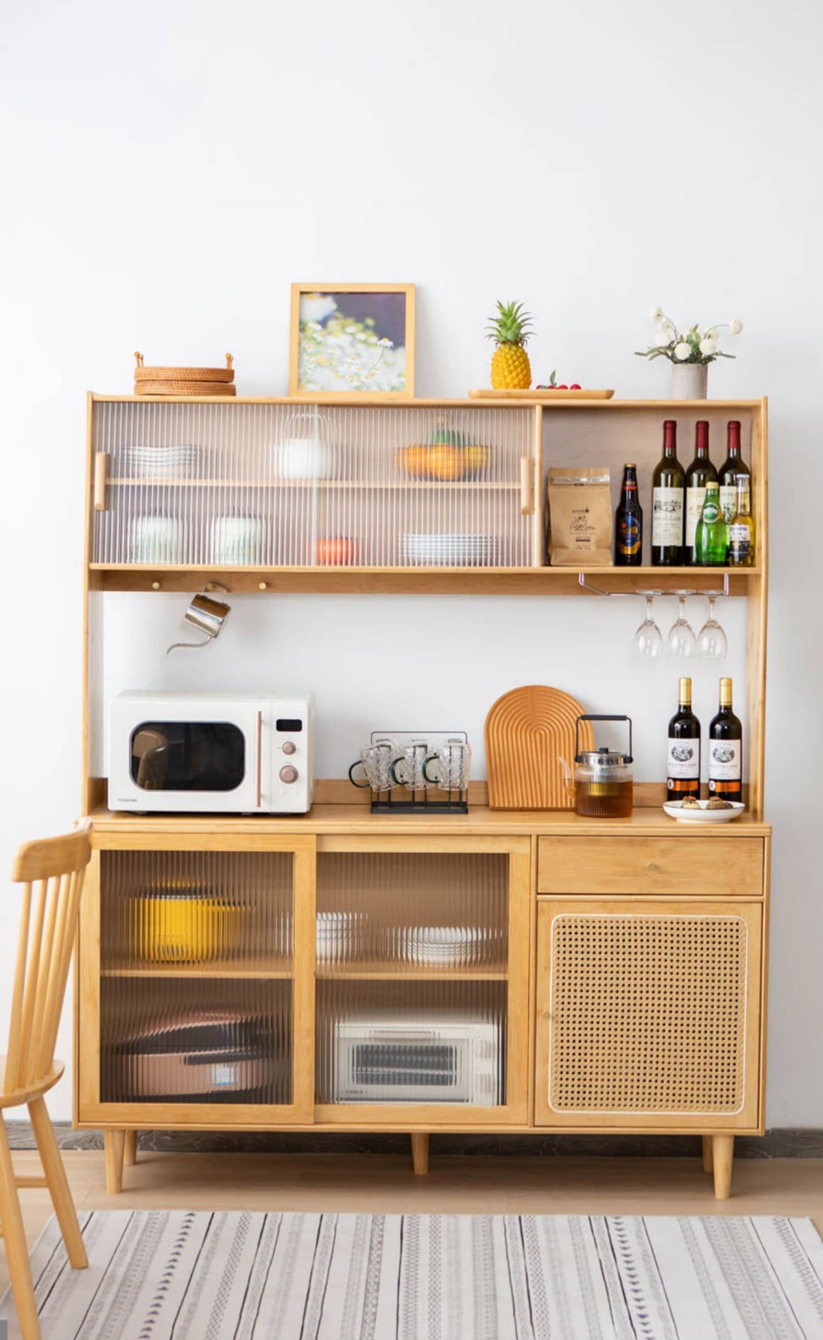 Elegant Natural Wood Cabinet with Dark Brown Bamboo Glass and Sleek ABS Resin Finish hsl-77