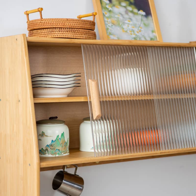 Elegant Natural Wood Cabinet with Dark Brown Bamboo Glass and Sleek ABS Resin Finish hsl-77