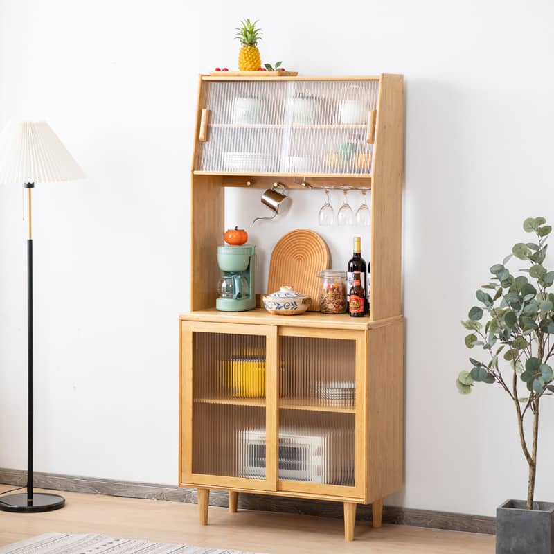 Elegant Natural Wood Cabinet with Dark Brown Bamboo Glass and Sleek ABS Resin Finish hsl-77