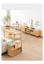 Stylish Dark Brown Bamboo Tea Table with Glass Top - Durable ABS Resin Design hsl-79