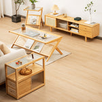 Stylish Dark Brown Bamboo Tea Table with Glass Top - Durable ABS Resin Design hsl-79