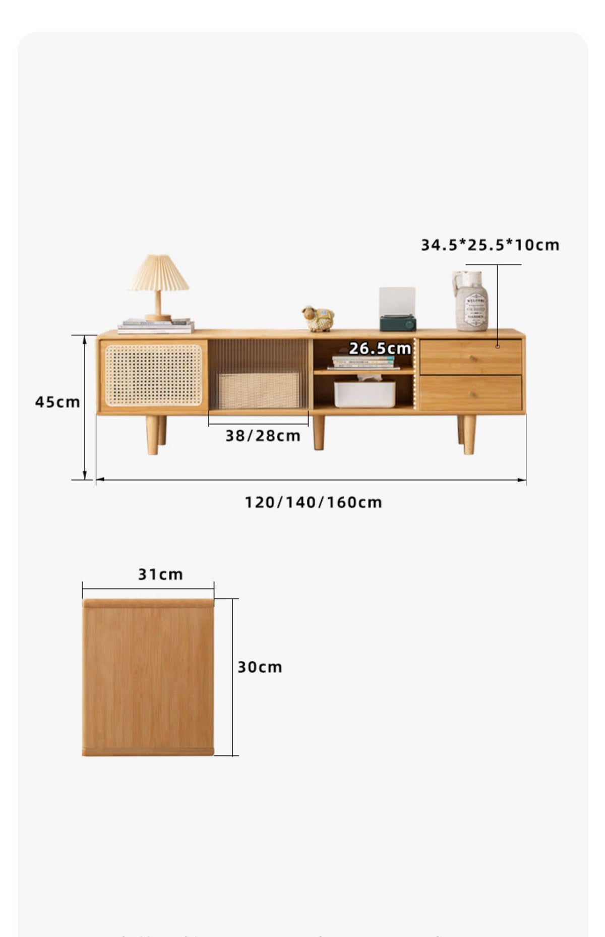 Stylish Natural Wood TV Cabinet with Bamboo Shelves, Durable ABS Resin, and Glass Doors hsl-80