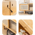 Stylish Natural Wood TV Cabinet with Bamboo Shelves, Durable ABS Resin, and Glass Doors hsl-80