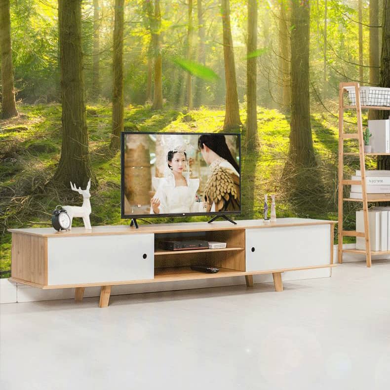 Stylish White & Natural Wood TV Cabinet - Sleek Bamboo Design for Modern Living Spaces hsl-83