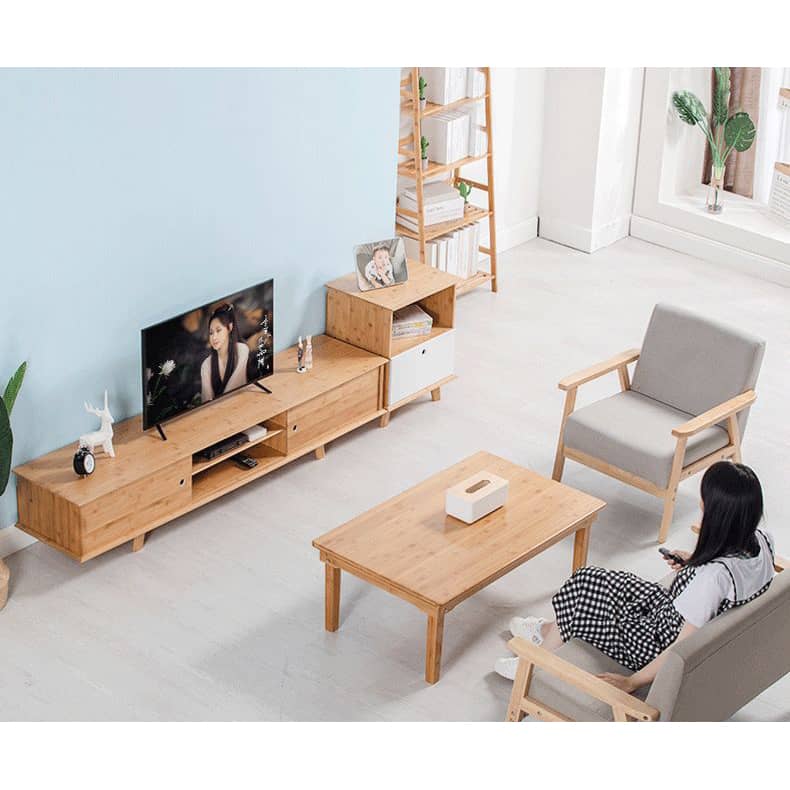 Stylish White & Natural Wood TV Cabinet - Sleek Bamboo Design for Modern Living Spaces hsl-83