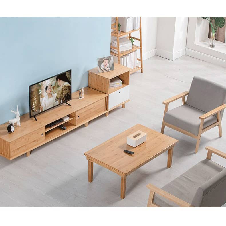 Stylish White & Natural Wood TV Cabinet - Sleek Bamboo Design for Modern Living Spaces hsl-83