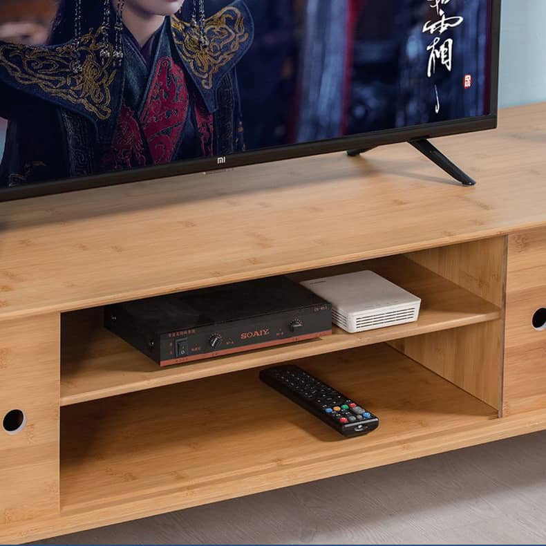 Stylish White & Natural Wood TV Cabinet - Sleek Bamboo Design for Modern Living Spaces hsl-83