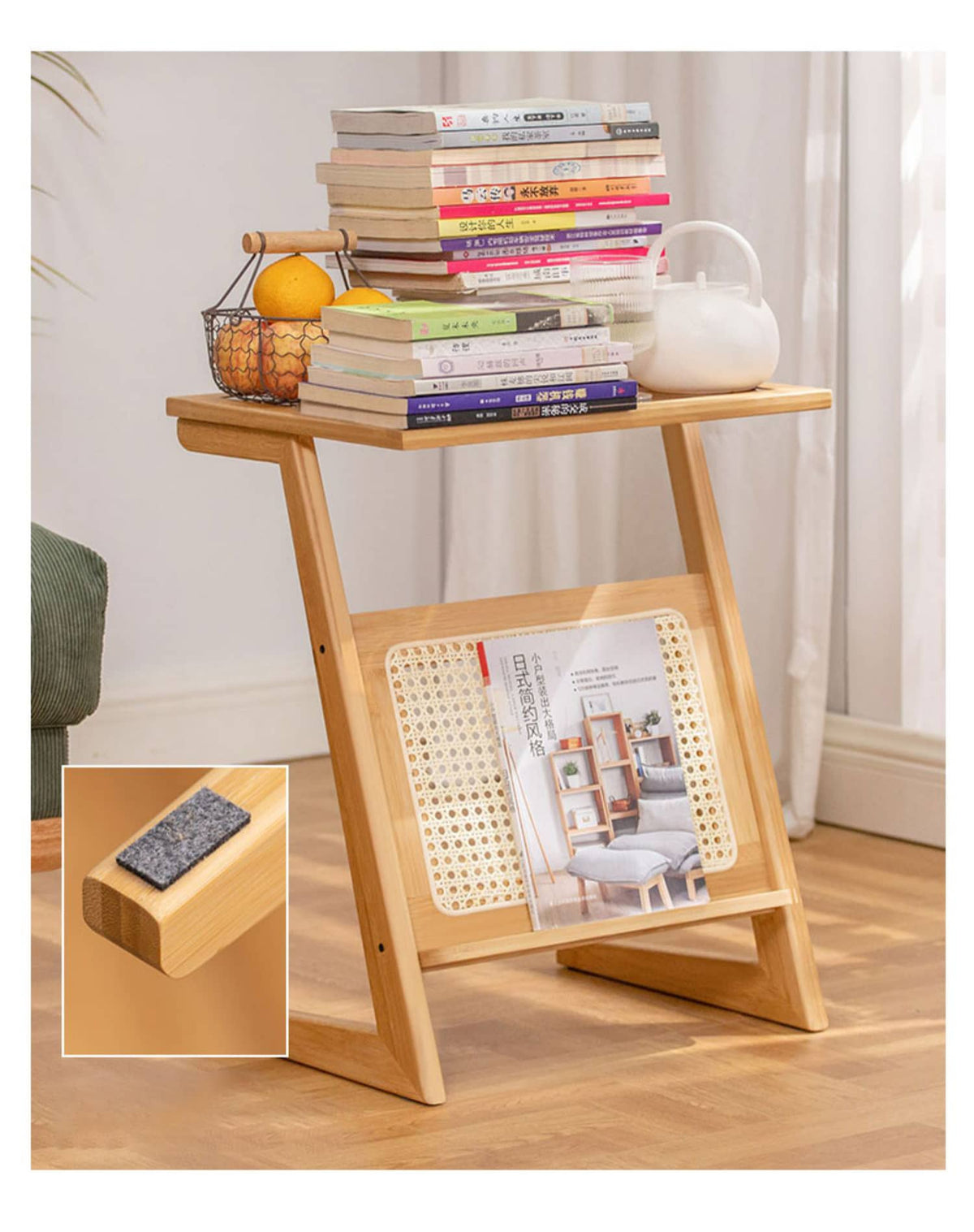 Stunning Natural Wood Tea Table with Intricate Bamboo and Rattan Weaving - Reeded Glass Top in Elegant Brown Grey hsl-84