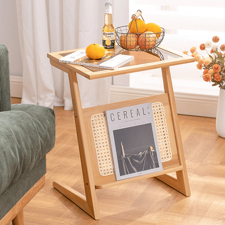 Stunning Natural Wood Tea Table with Intricate Bamboo and Rattan Weaving - Reeded Glass Top in Elegant Brown Grey hsl-84