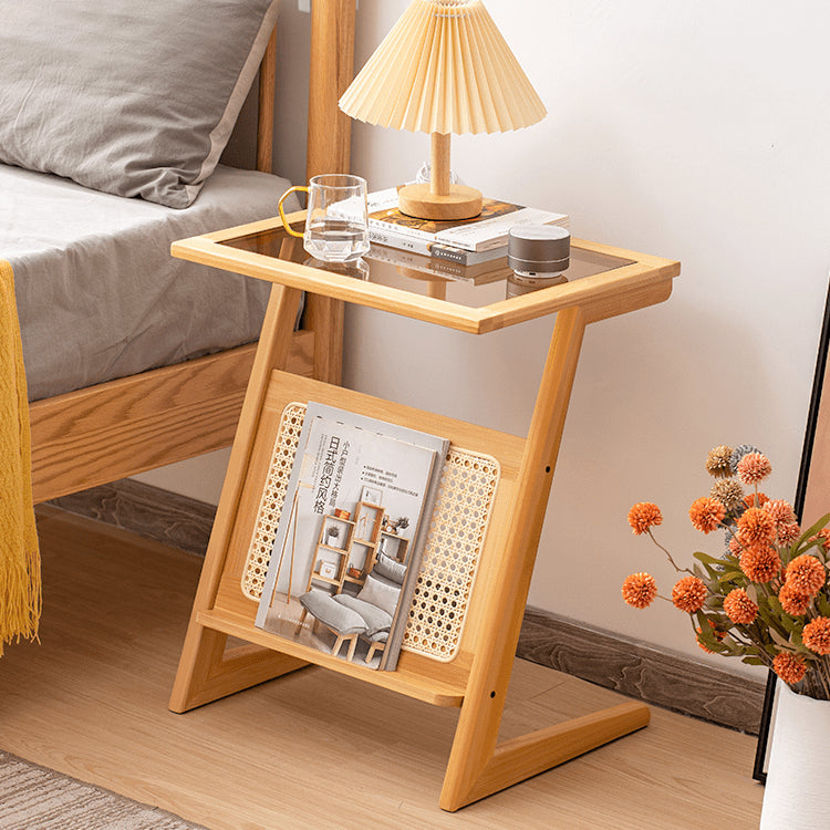 Stunning Natural Wood Tea Table with Intricate Bamboo and Rattan Weaving - Reeded Glass Top in Elegant Brown Grey hsl-84