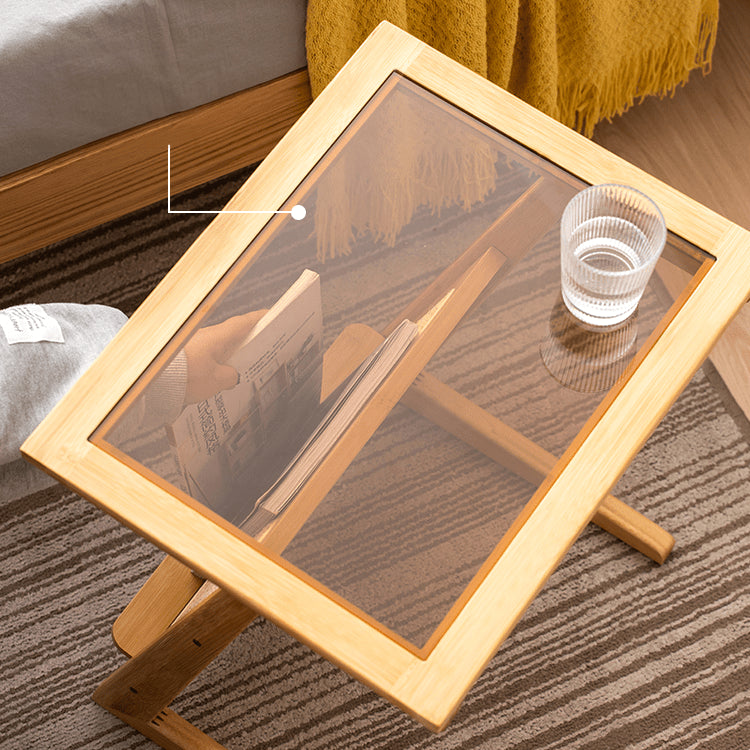 Stunning Natural Wood Tea Table with Intricate Bamboo and Rattan Weaving - Reeded Glass Top in Elegant Brown Grey hsl-84