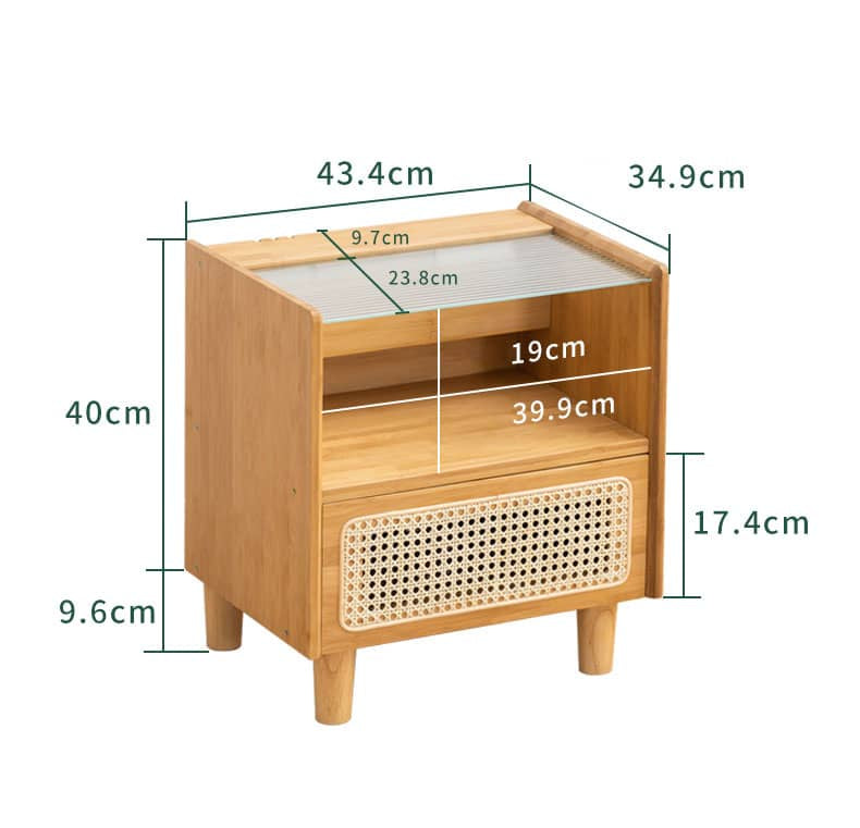 Elegant Natural Bamboo Rattan Bedside Cupboard with Glass Top – Stylish Bedroom Storage Solution hsl-87