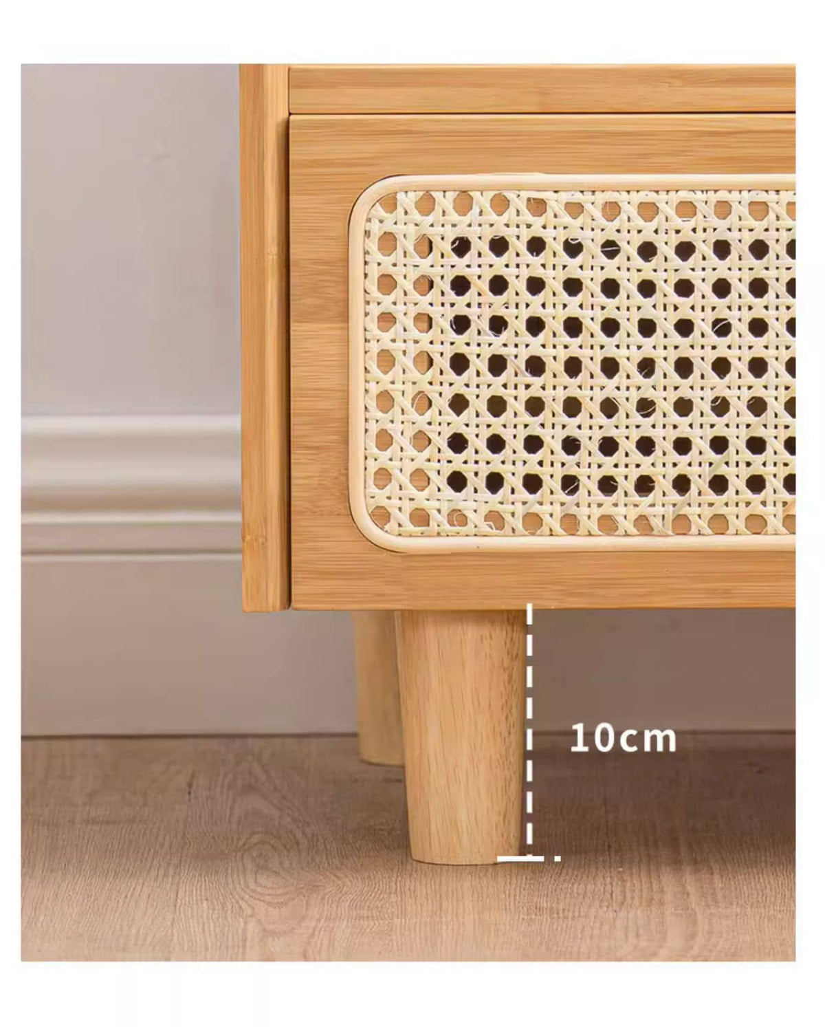 Elegant Natural Bamboo Rattan Bedside Cupboard with Glass Top – Stylish Bedroom Storage Solution hsl-87